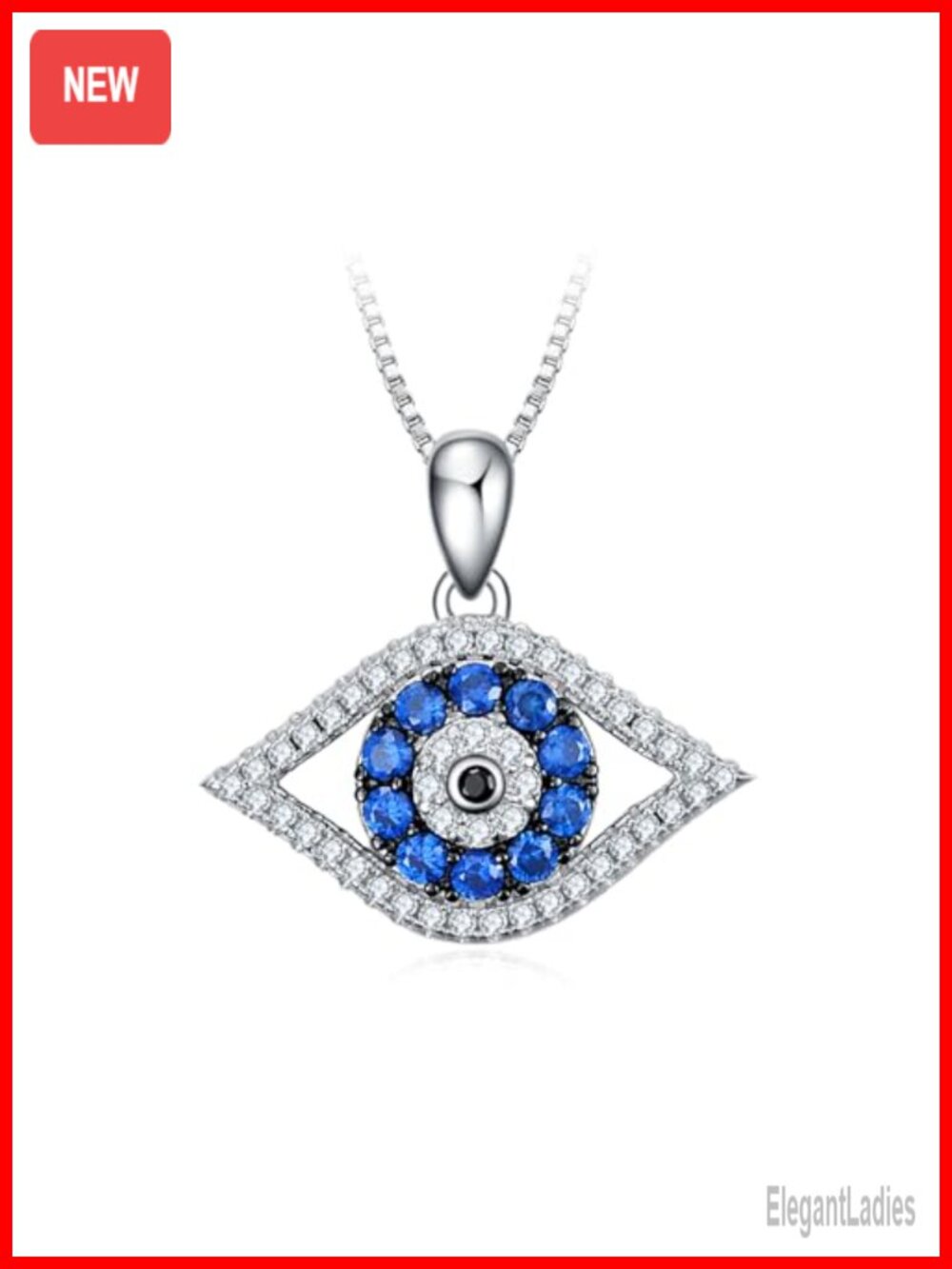 Evil Eye Pendant Necklace 925 Sterling Silver Cubic Zirconia 18+2 Inch